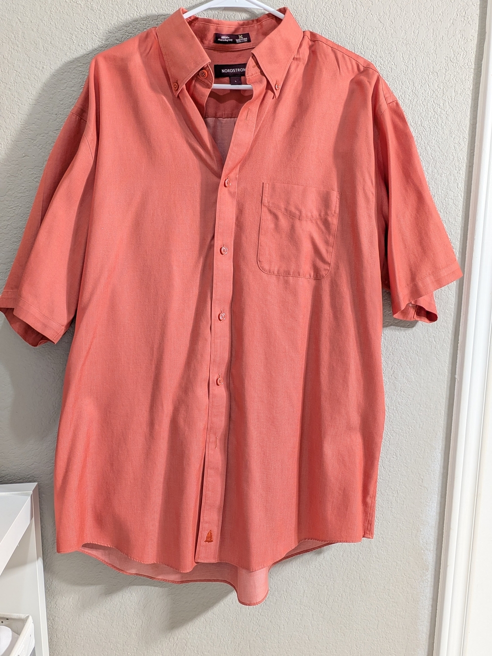 100% Cotton Nordstrom Coral Button-Down Short Sleeve Shirt Wrinkle Free